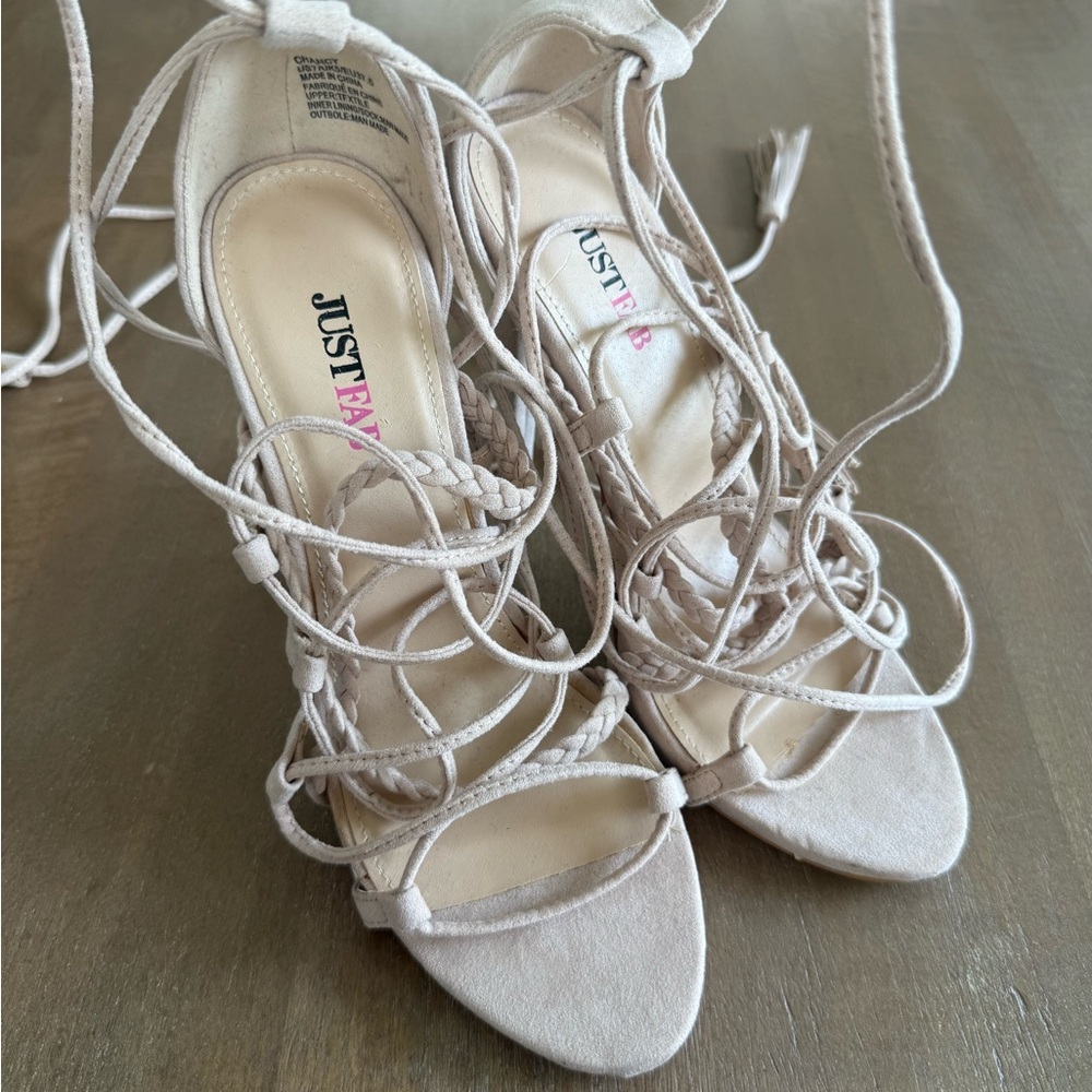 JustFab Cream Strappy Stiletto Heels